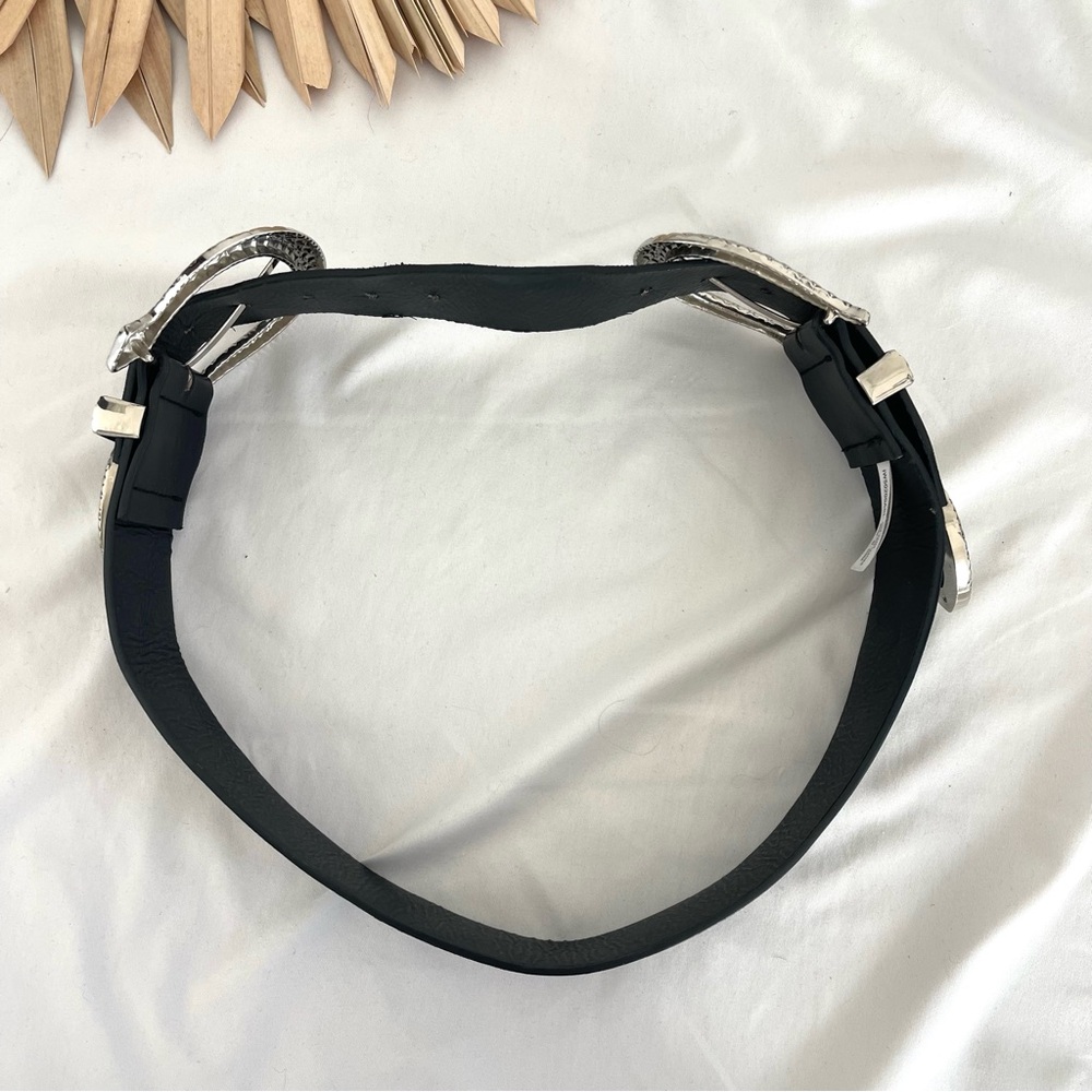 Fashion Nova Snake Reputation Black Silver Wide Faux Leather Double Buckle Belt - Picture 6 of 7